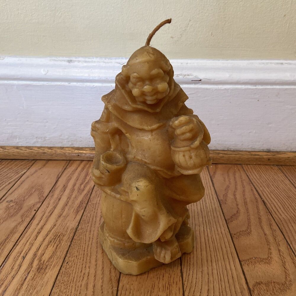 Vintage 8" Drinking Monk Friar Wax Candle Figure Decore Beer Ale Barrel  Rare